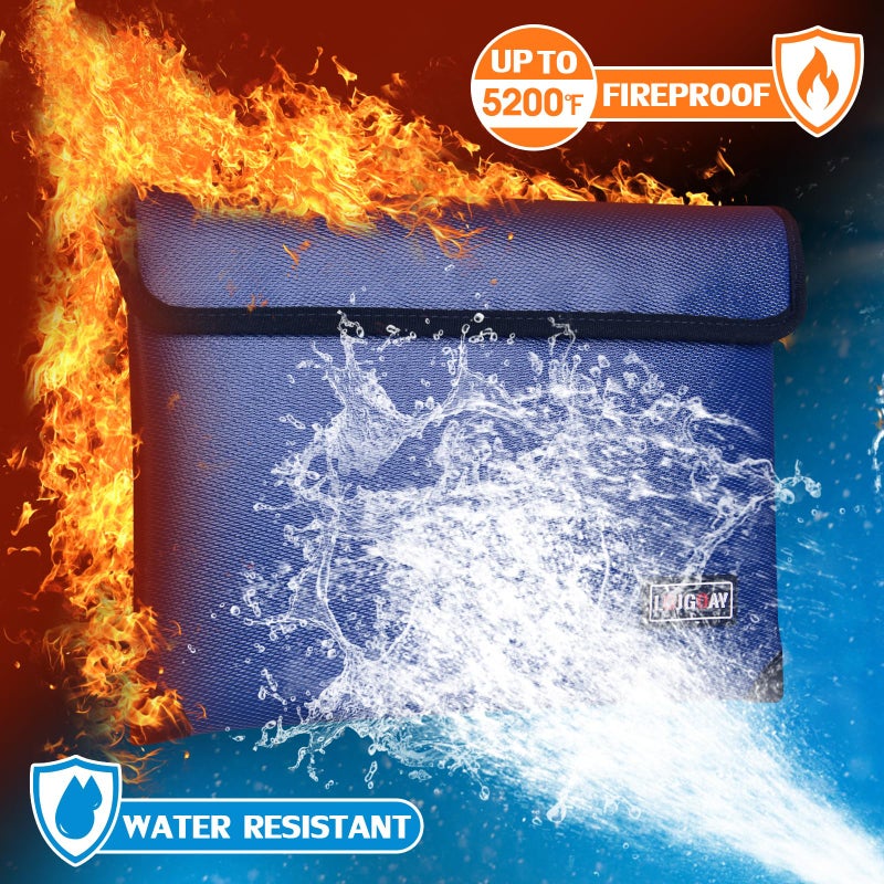 LOJGOAY Fireproof Bag with 5200? Thermal Insulated  Waterproof Fireproof Box with Zipper  Fireproof Money Bag for Cash  Fireproof Safe Bags for Home Safe Bank Valuable Documents (13.9""x10.6""  Blue) - Image 2
